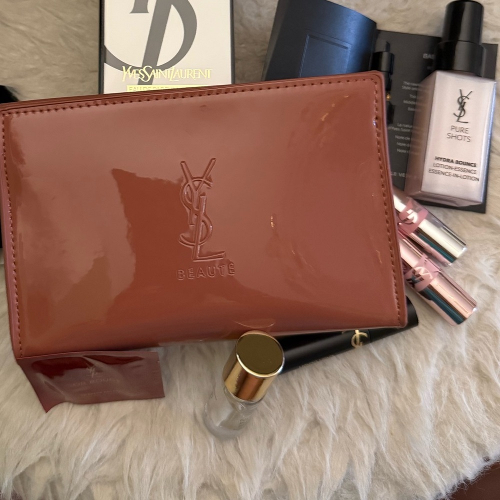 Yves Saint Laurent Brand new 2025 Brown Makeup Bag and Makeup Bundle